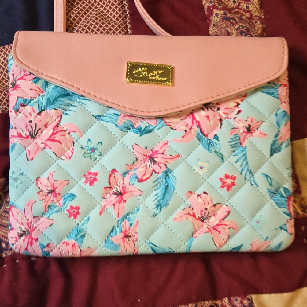 Betsey Johnson Floral Quilted Crossbody Bag - Pink & Aqua